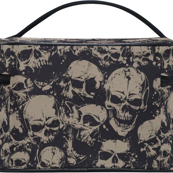 Makeup Bag, Grunge Skulls Travel Makeup Organizer Bag Cosmetic Cases Toiletry Ba - Picture 4 of 5